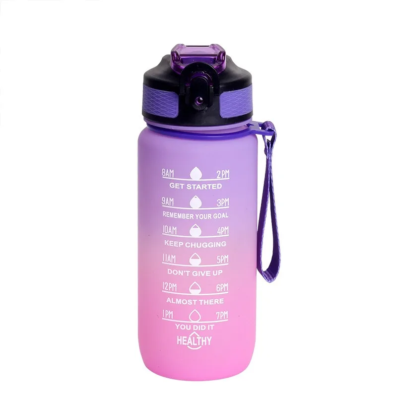 600ml Gradient Color Water Cup Plastic Sports Outdoor Bottle with Straw Handle Drinking Cup Fitness Pink Portable Drinkware 6