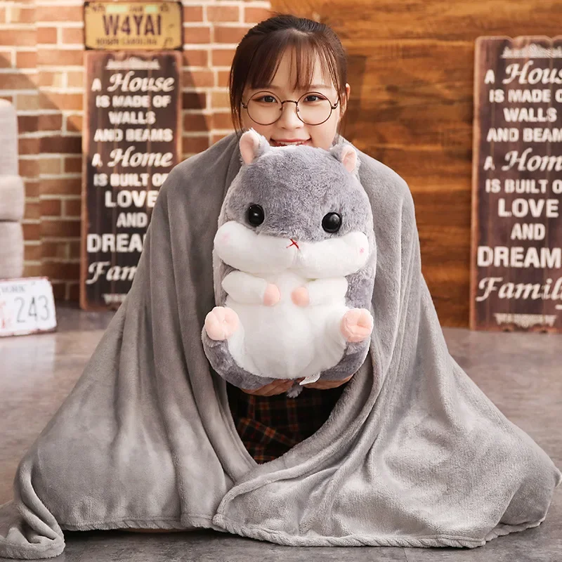 Cartoon Cute Hamster Throw Pillow Blanket Warm Hand 3-in-1 Pillow Blanket Dual Purpose Plush Doll Throw Pillow Blanket Home