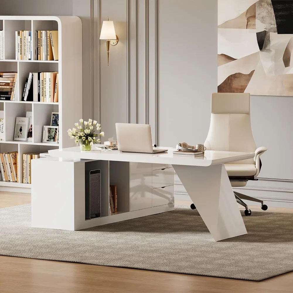 

Современный L-образный стол 70,9 дюймов, стол для домашнего офиса с ящиками и шкафом, современный компьютерный стол для домашней деловой мебели,