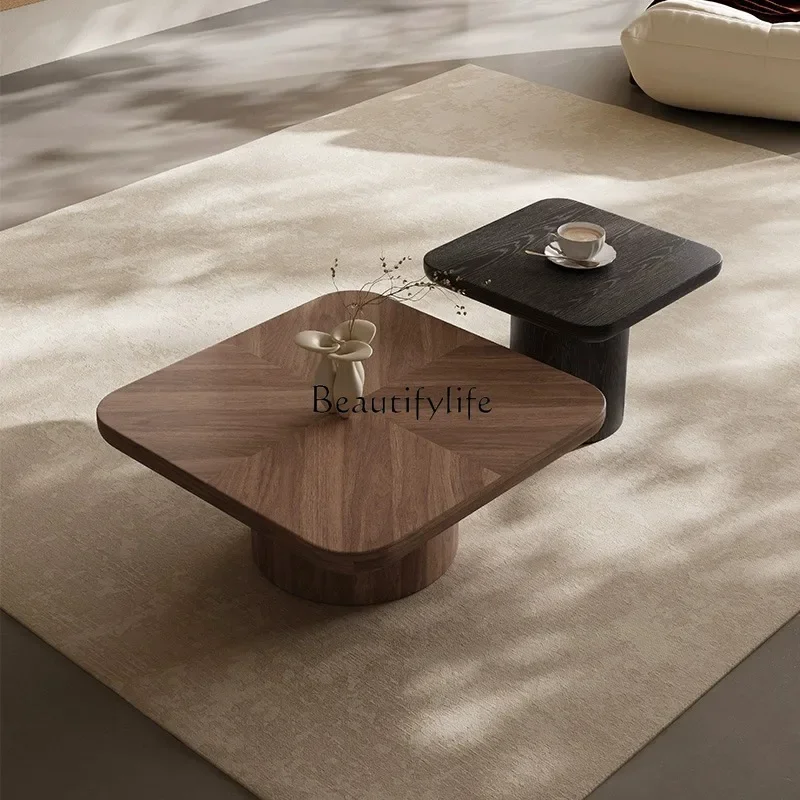 

Medieval style square walnut coffee table combination small apartment Italian minimalist tea table