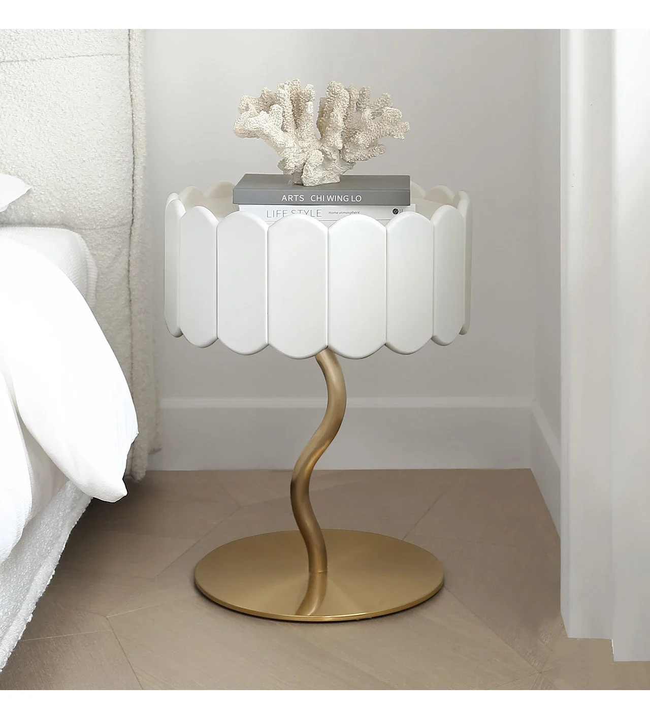 Jasmine Bedside Table Intelligent Sensor with Light Designer French Cream Flowers Storage Bed Side Cabinet