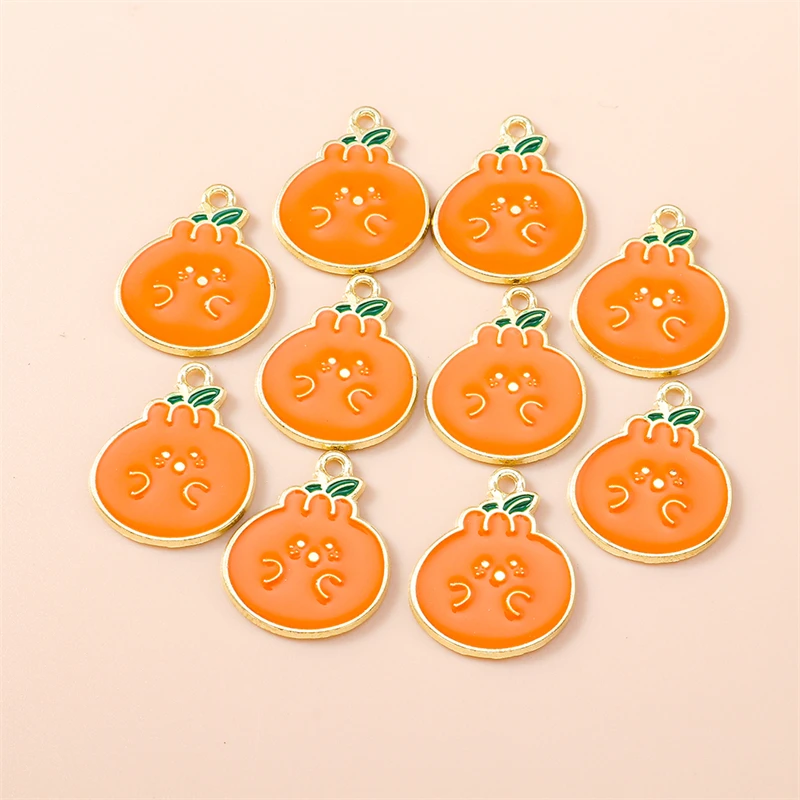 20 Stück 18x21mm Niedliche Frucht-Anhänger aus Emaille in Orange für Schmuckherstellung, Halsketten, Ohrringe, Armbänder, DIY-Bastelzubehör – Detail 2