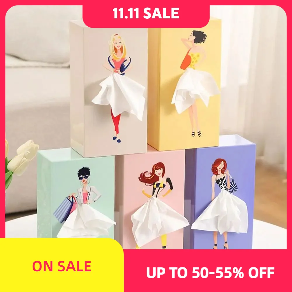 New Gifts Waterproof Classy Girl Tissue Box Napkin Holder Craft Ornaments Desktop Storage Boxes Hangable Storage Case Car