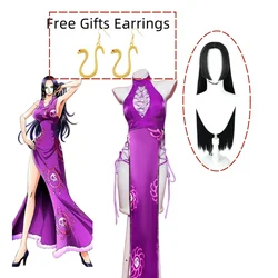 Anime Boa·Hancock Cosplay Costume Seven Warlords of The Sea Oka Shichibukai Wig Purple Dress Woman Sexy Carnival Party Suit