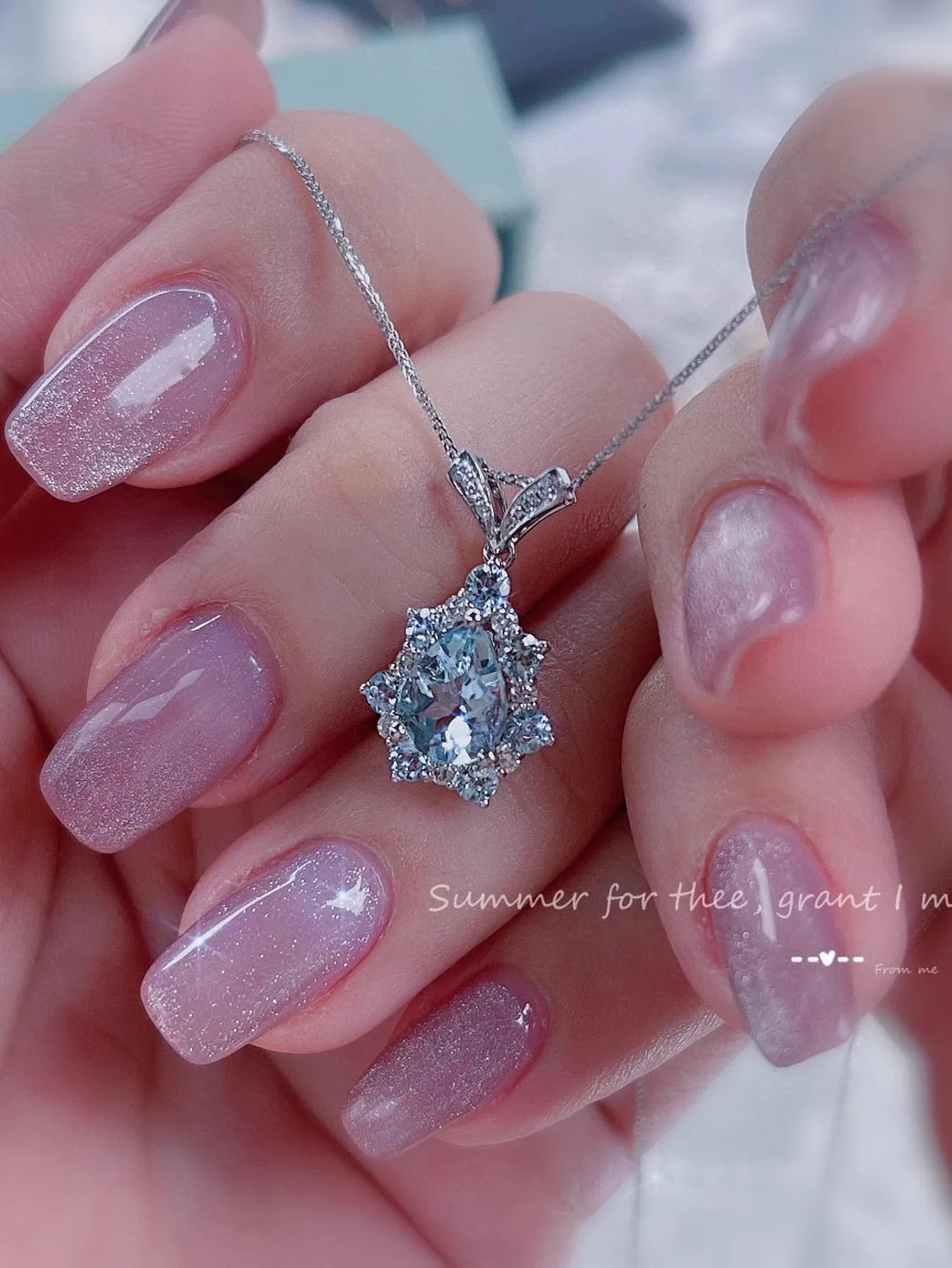 

Chic 925 Silver Natural Teardrop Aquamarine Full Zircon Pendant 18K White Gold Chain Birthstone Necklace Waterdrop Blue Jewelry