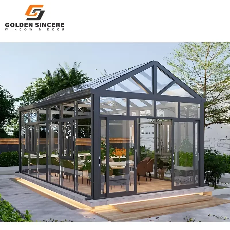 GS Modern Customized Aluminum Garden Room for Summer and Winter Free-Standing Double Tempered Glass Outdoor Sunroom