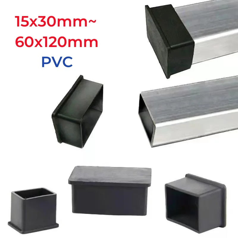 Blak PVC Rectangular Chair Leg Cap Non-Slip Furniture Feet Covers Table Chair Leg End Caps Covers Floor Protectors