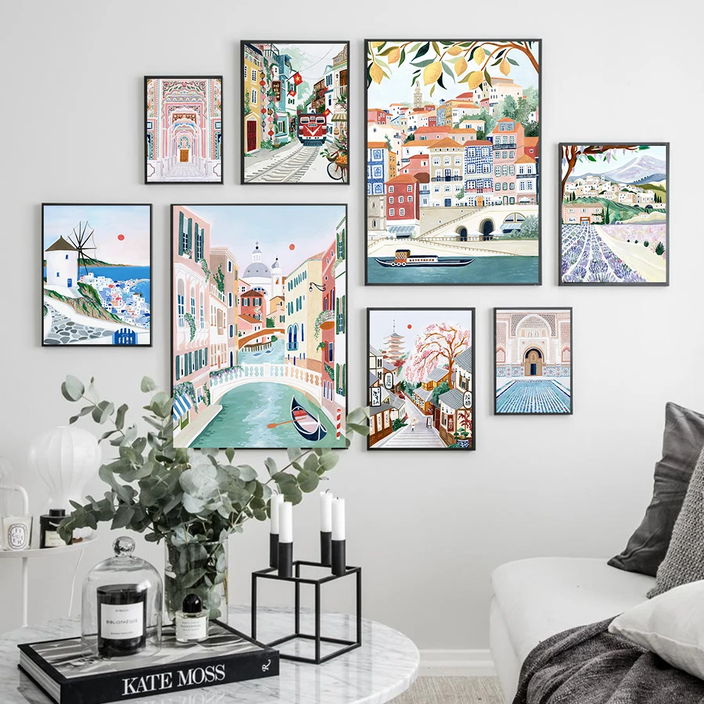 Colección de carteles de viaje nórdico-marruecos Portugal Japón Italia paisaje arte lienzo cuadros de pared-regalo de inauguración de la casa decoración del hogar