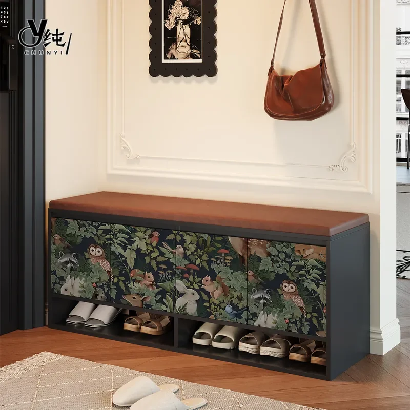American Retro Solid Wood Shoe Changing Stool Integrated Shoe Cabinet Bench for Entryway Home High End Sitting Storage