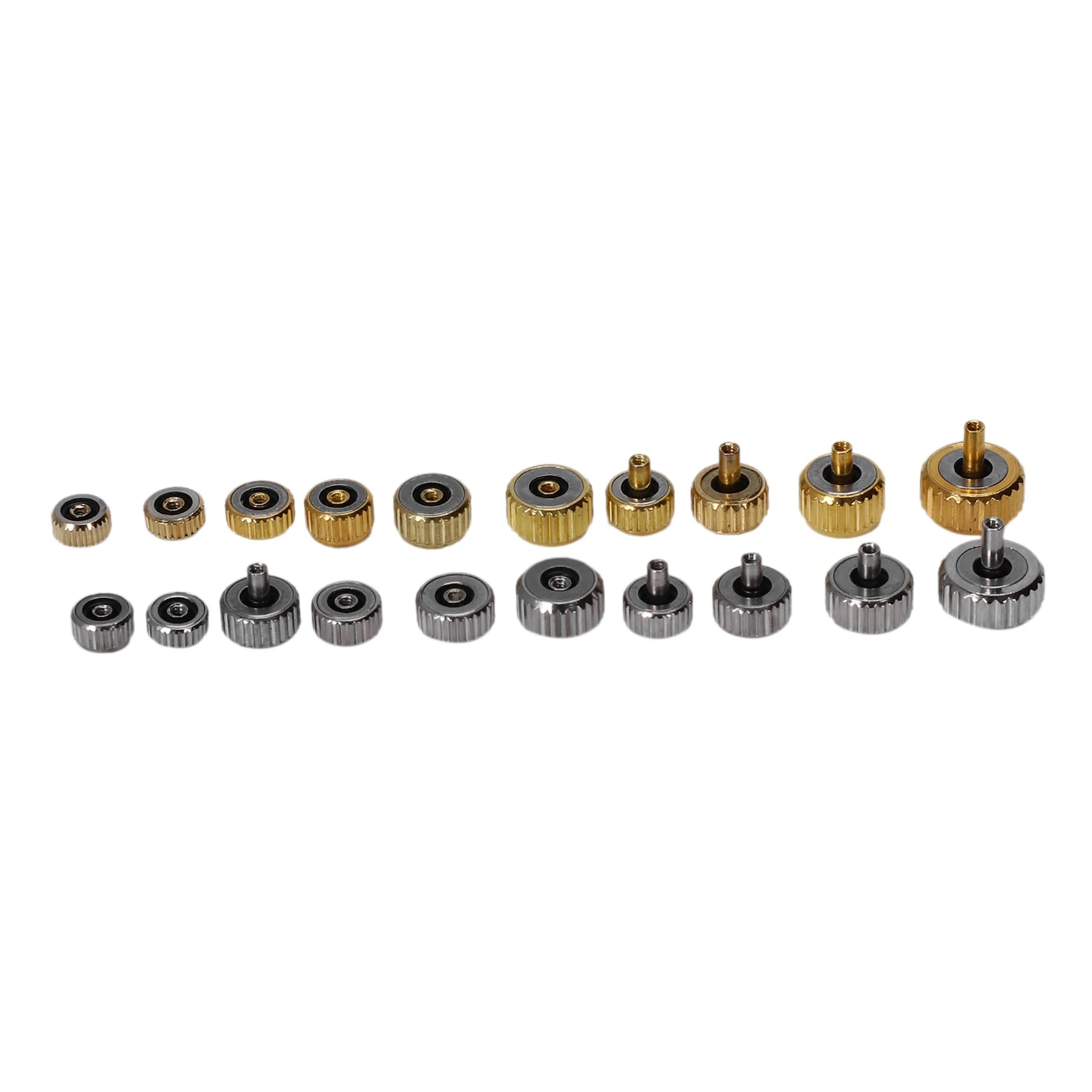 AFOURT-2X Wasserdichte Uhrenkrone Ersatzteile Sortiment Gold & Silber Kuppel- und Flachkopf-Uhrenreparatur-Werkzeugset für Uhrmacher – Detail 2