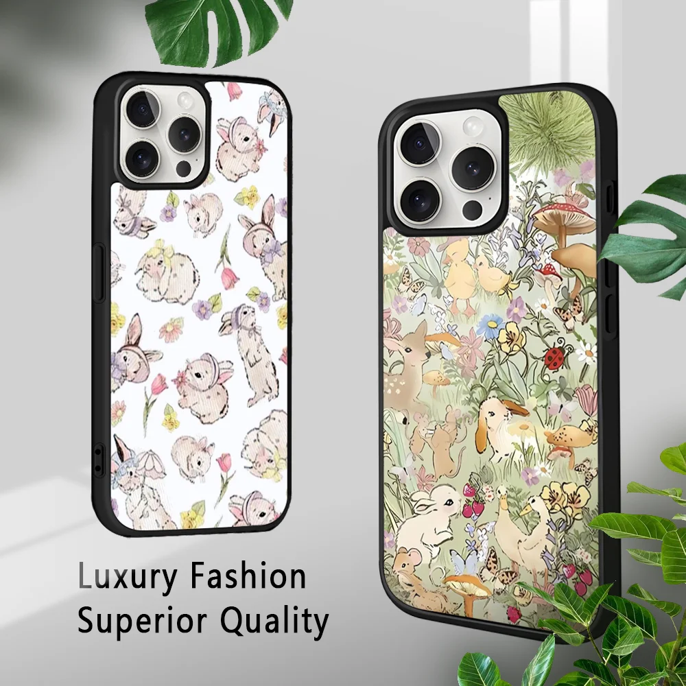 Wildflower Girls bow Rabbit Cute Cartoon Phone Case For iPhone 16 15 14 13 12 11 Pro Xs Max Mini Plus Celulares Hard Funda #5