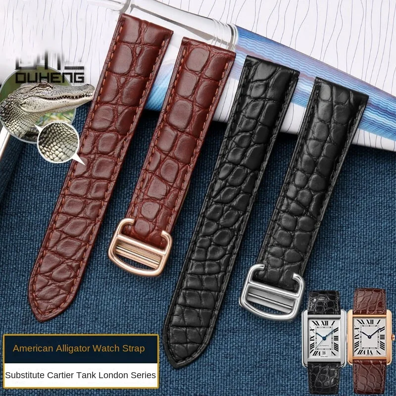 18/20/22/23/24/25mm Quality crocodile Watch strap For Cartier tank Solo key London calibo watchband folding buckle men and women