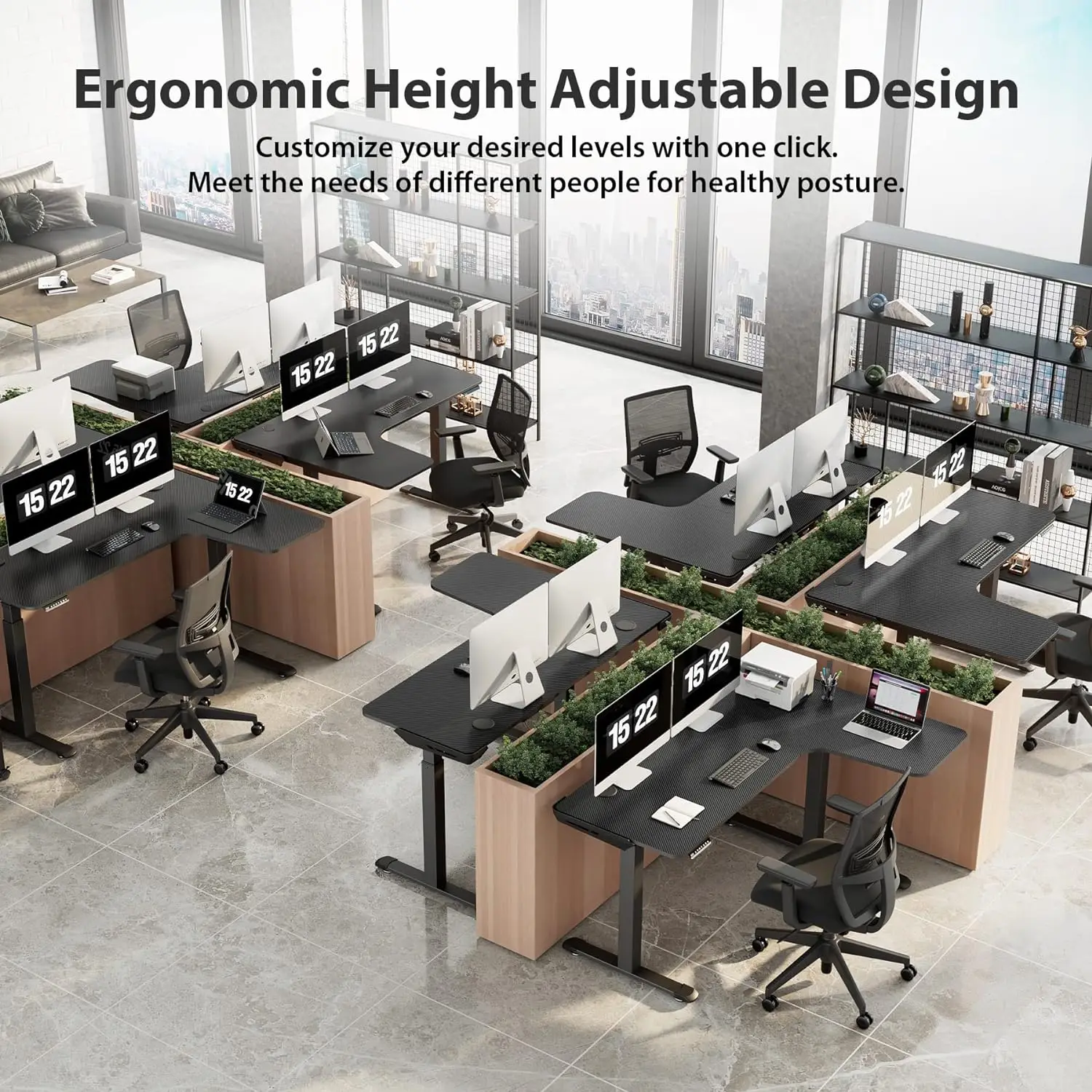 Height Adjustable Home Office Corner Work Gaming Computer Table Large Black Modern Workstation L Shaped Standing Desk