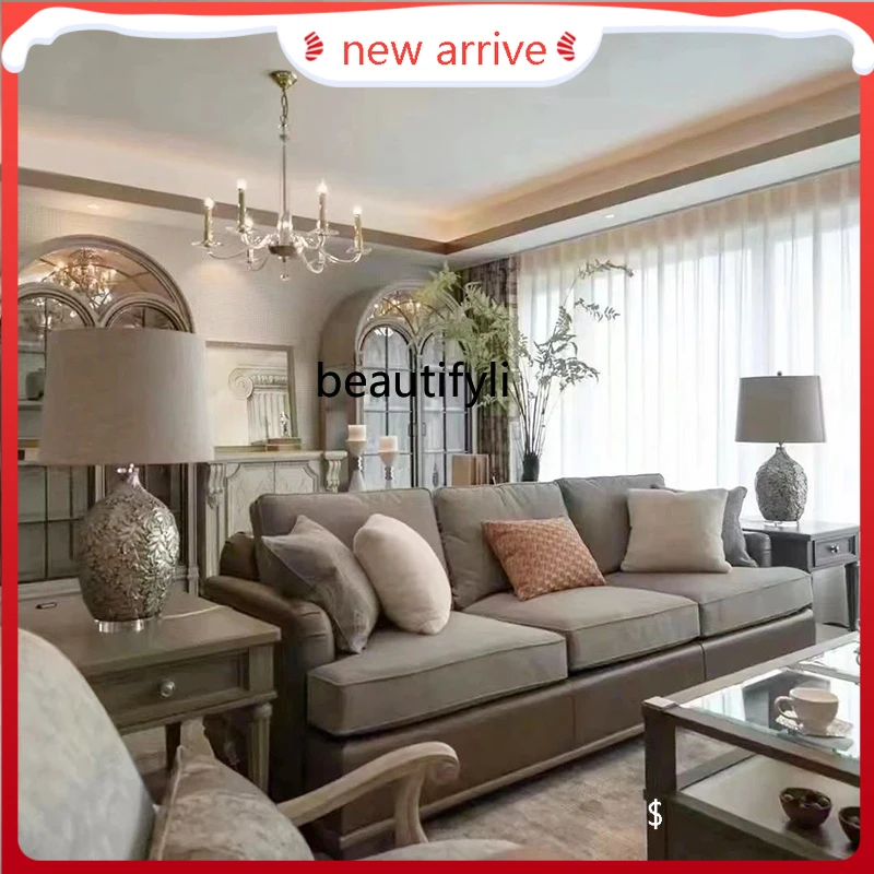 

S132 Customized, American art furniture, leather cloth sofa, American solid wood cowhide sofa, three-person single combination