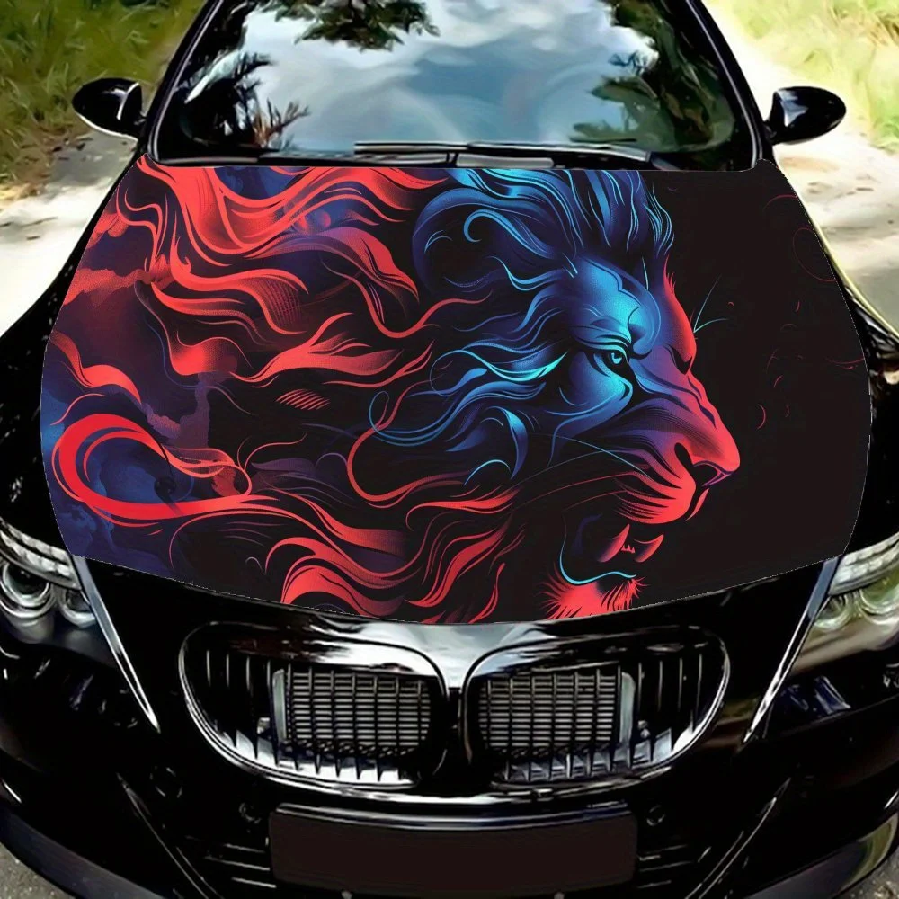 

Angry Roaring Red Haired Lion Car Hood Vinyl Wraps Sticker, Car Engine Decal, Waterproof Self-adhesive Car Packaging Cover, Univ