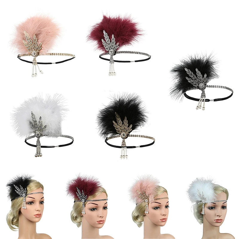 Fascia per capelli con paillettes con perline di strass neri fascia per capelli con paillettes 1920s Vintage Gatsby Party copricapo accessori per