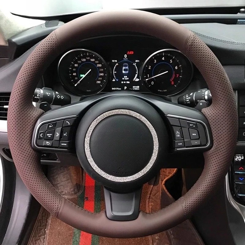 

Hand Stitched Dark brown Genuine Leather Car Steering Wheel Cover For Jaguar XFL XE XJL F-PACE XKR E-PACE F-Type