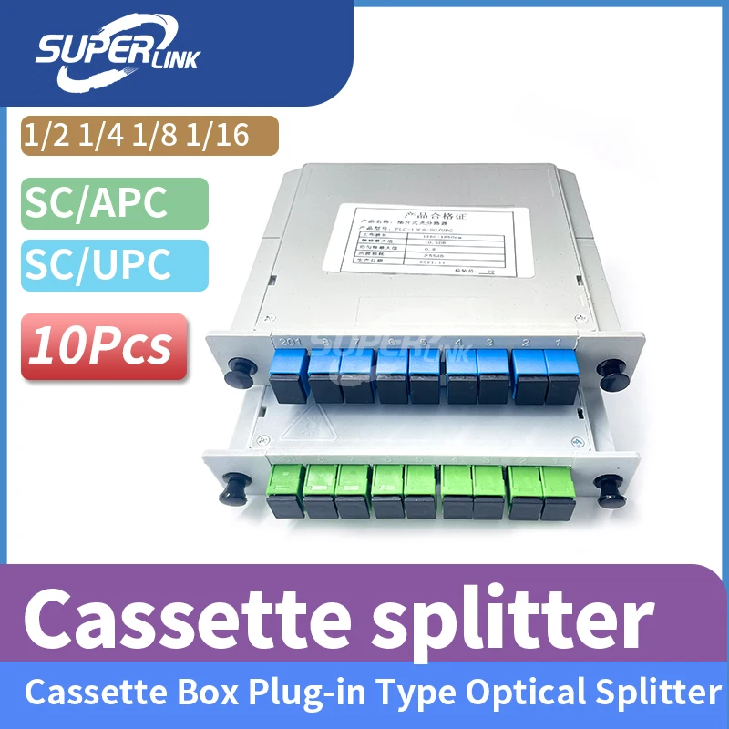

10Pcs Cassette Box Plug-in Type Optical Splitter Optical Fiber Splitter 1-2 1-4 1-8 1-16 SC UPC/APC FTTH PLC Splitter Box