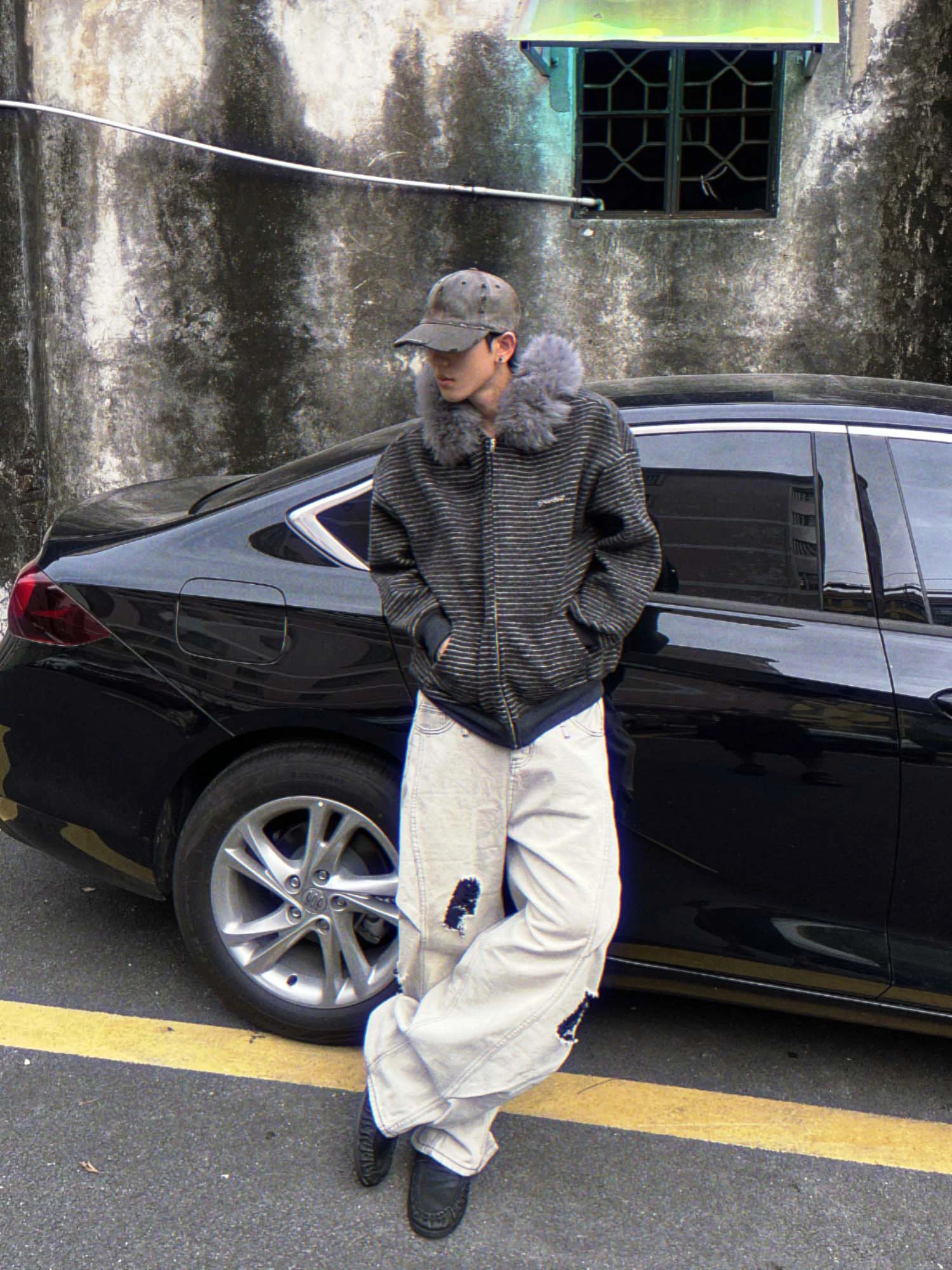 American Retro High Street Fashion Trendy Fur Collar Zipper Hooded Sweatshirt Unisex Loose Casual Jacket