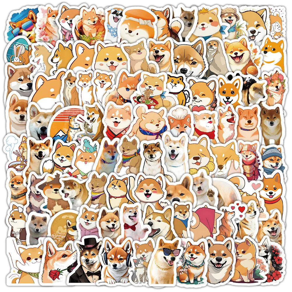 100PCS Cute Funny Shiba Inu Graffiti Stickers for Helmet Bicycle Hand Account Pencil Case Decals Golden Memory Stickers Store