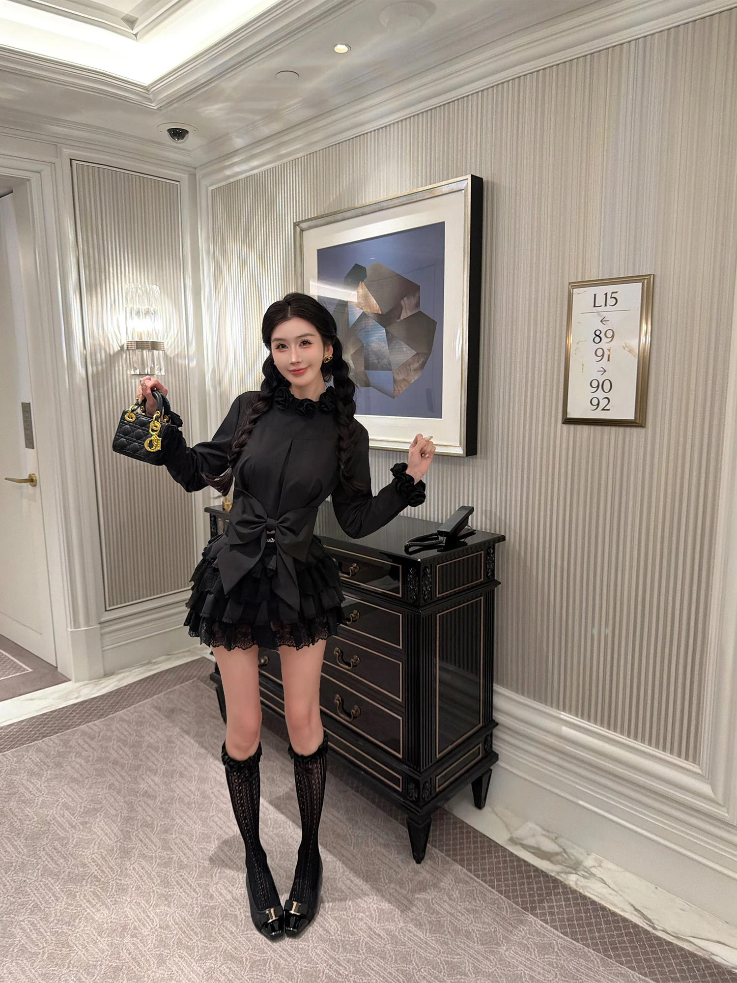 

Женская повседневная блузка с длинным рукавом и воротником-бантом в корейском романтическом стиле, из полиэстера