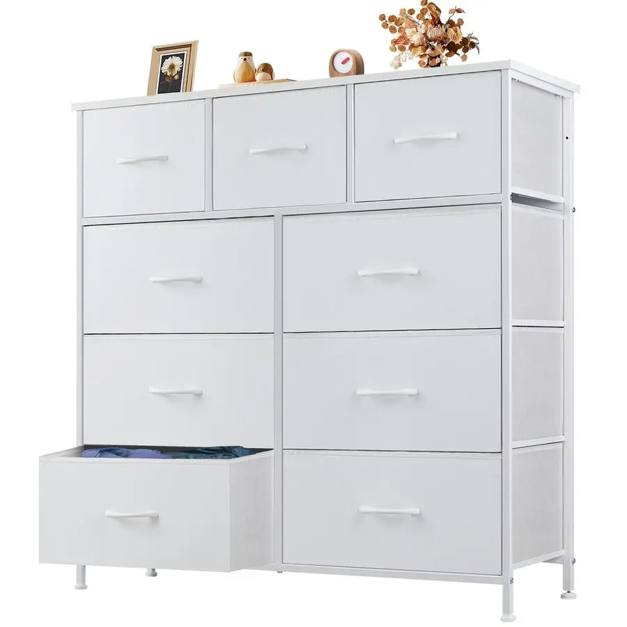 

9 Drawer Storage Dresser with Wood Top Wide Fabric Chest Organizer for Bedroom, Closet, Living Room,Tower Cabinet, TV Stand, Hal