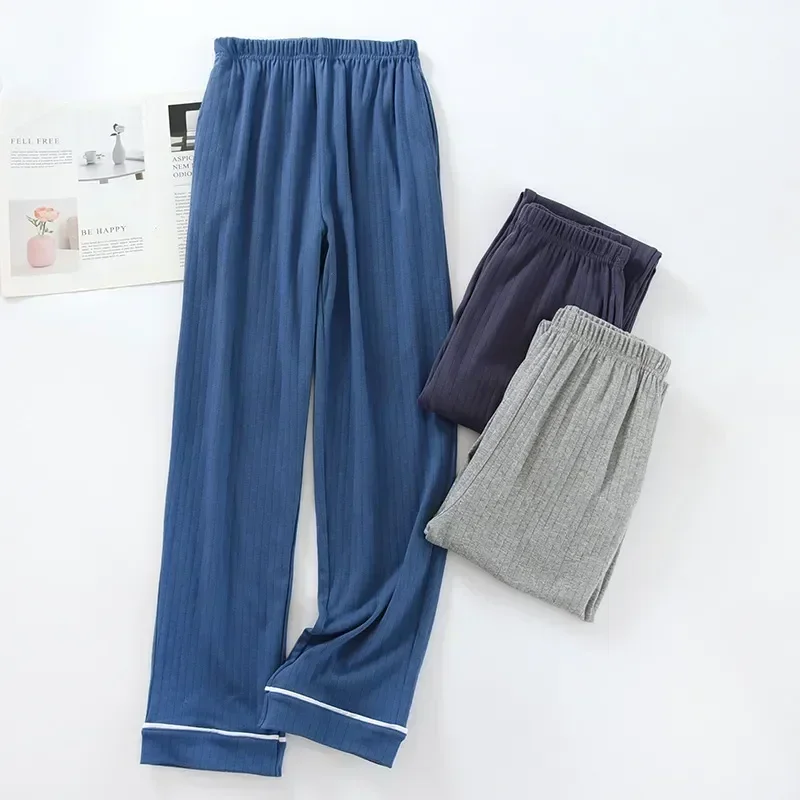 Pijama de algodón de otoño para hombre, Pijama cálido, ropa de dormir holgada, pantalones largos informales y de invierno para el hogar