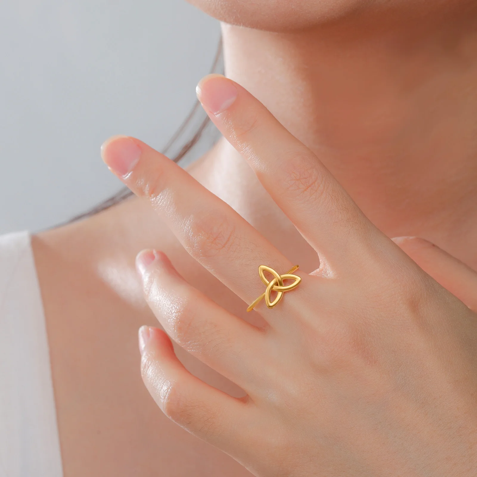 Triangle Three in One Witch Knot Stainless Steel Open Ring Protection Blessing Gift for Women