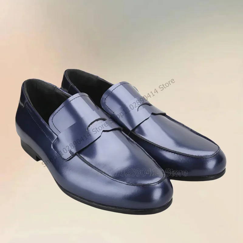 Blue Giltter Sewing Design Low Top Loafers Fashion Slip On Men Shoes Luxury Handmade Party Feast Banquet Office Men Dress Shoes