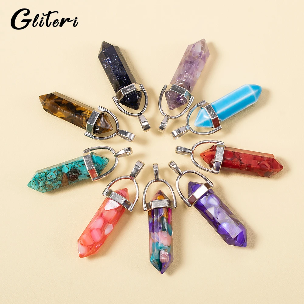 

GEITERI 10Pcs Crystal Hexagon Pendant Colorful Natural Stone Pendant For Necklaces Earrings Bracelets Accessories Jewelry Gifts