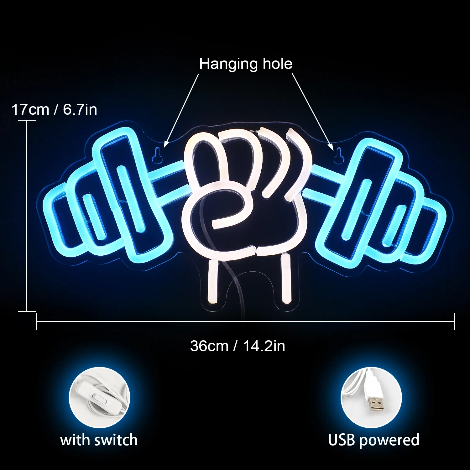 Letrero de neón con mancuernas LED para decoración de pared, acrílico alimentado por USB para gimnasio, sala de entrenamiento, Fitness, Club deportivo, amigos, adolescentes y niños, regalo