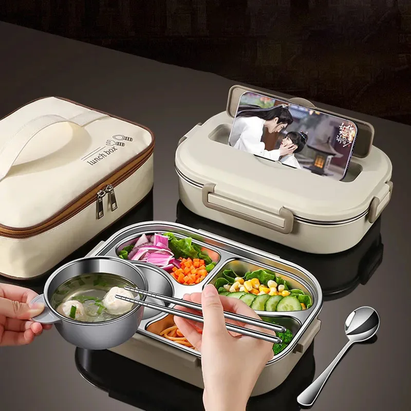 304 stainless steel compartment insulated lunch box office worker students sealed portable bento Microwae Heating food container