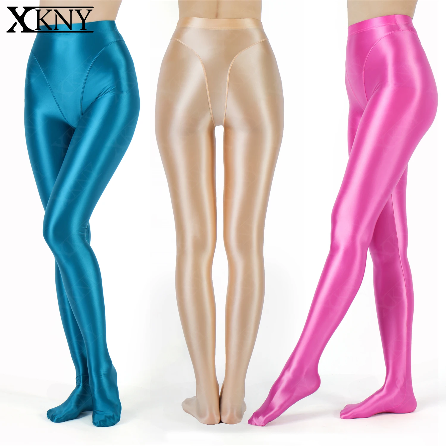 XClocKNYoung satin glossy  pantyhose shiny wet look tights pants oil smooth Solid color pantyhose