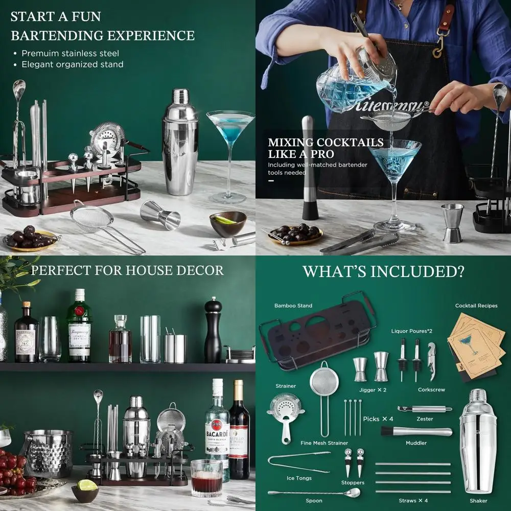 

Complete 24-Piece Bartending Kit with Stand | Essential Cocktail Tools Set for Home Bar