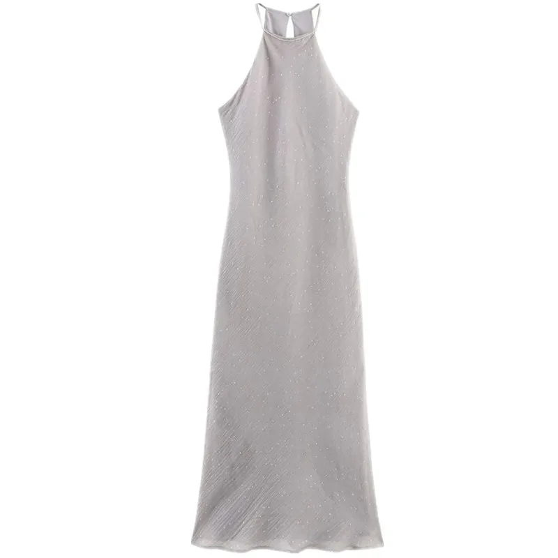 iny Neline Midi Dr Sommer Neue Damen Faion Wind 2025, hohe Taille, Svel Long Dr, Einzelstück, reine Farbe