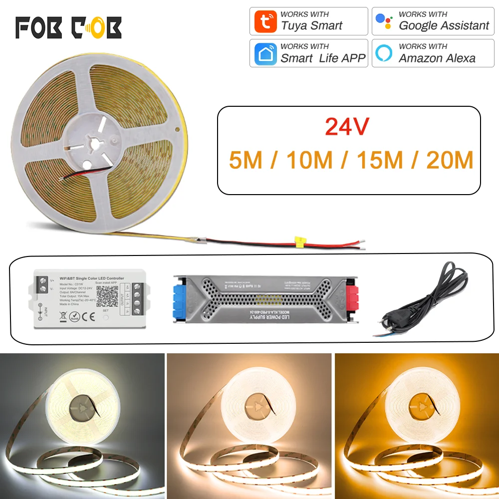 

5-20M Ultra-Bright COB LED Strip 600led/m Flexible Dimmable Led Light Strip RA90 DC24V LED Tape 3000K 4000K 6500K For Room Decor
