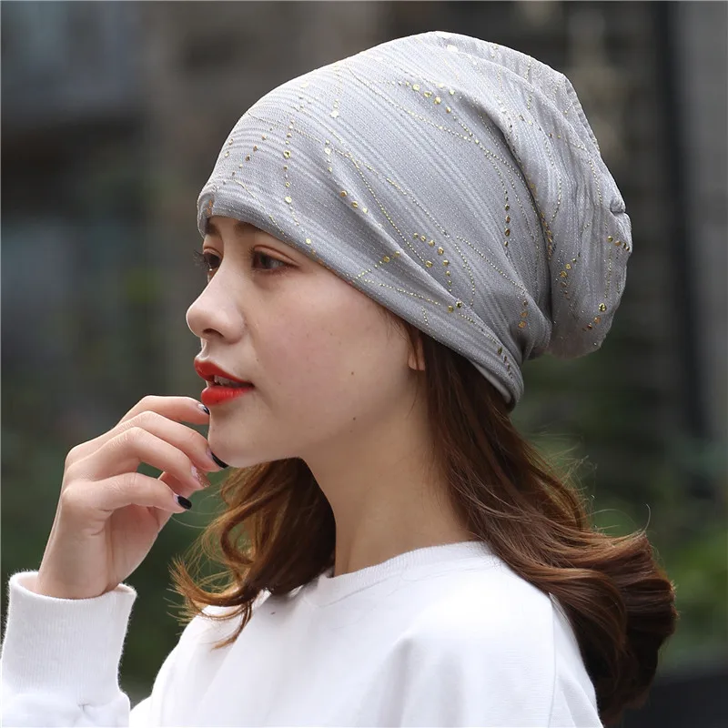 Female Spring Autumn Windproof Warm Confinement Cap Headscarf Women Summer Lace Rhinestone Breathable Sunscreen Sun Hat W54