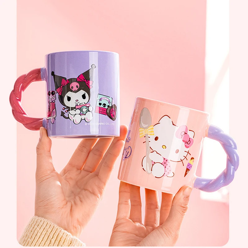 Sanrio-taza Kawaii Pochacco Kuromi My Melody para niños, estudiante, dibujos animados, desayuno, leche, café, pareja, Taza de cerámica creativa, regalo para niña