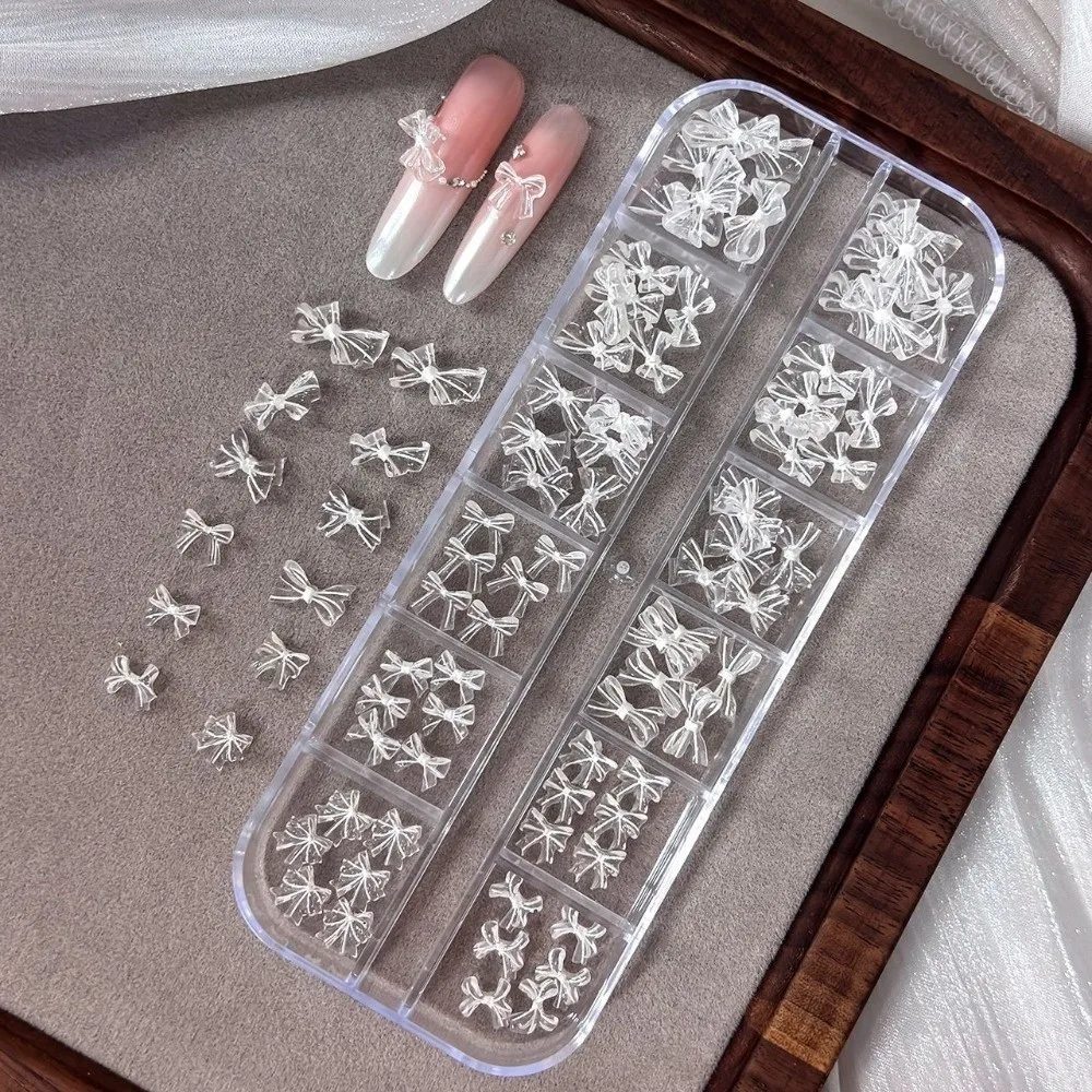 12 Grids/Box Nail Art Sequins Kit 3D Bowknot DIY Nail Charms Decorations Mixed Sizes Transparent Nail Art Glitter Set