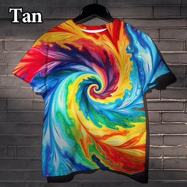 Fun Rainbow 3D Printed Tie-dye Pattern T-shirt Street Dizzy Colorful Men\'s and Women\'s Casual Tops XS-5XL