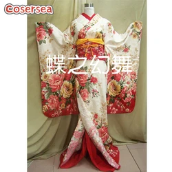 Cosersea Kimono Cosplay Costume Japanese Traditional Womens Cotton Blend Long Furisode Women Uniform Party Role Play Outfit Suit