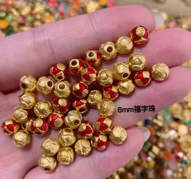 

24k pure gold wishes beads 3d hard gold loose beads gold jewelry accessories for handstring