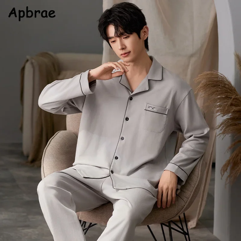 Otoño Invierno hombres Pijamas de solapa de algodón de manga larga pantalones largos Pijamas de talla grande L-3XL moda hombre ropa de dormir ropa de descanso masculina