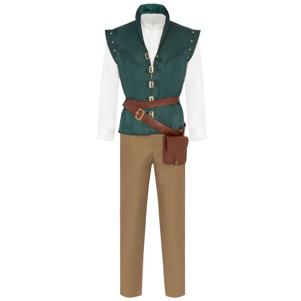 Flynn Rider Costume Vest Shirt Belt Bag Outfit Wig Cosplay Anime Christmas Party Halloween Suit Men