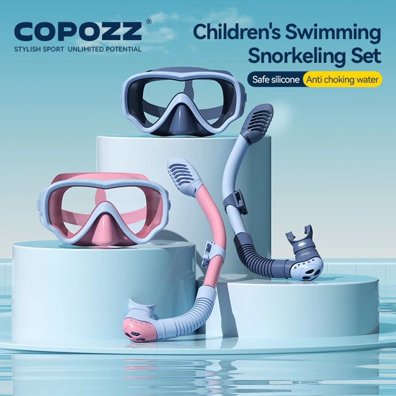 COPOZZ Underwater Scuba Diving Mask and Snorkel Anti-Fog Goggles Glasses Diving Swimming Easy Breath Tube Set for Kids Children