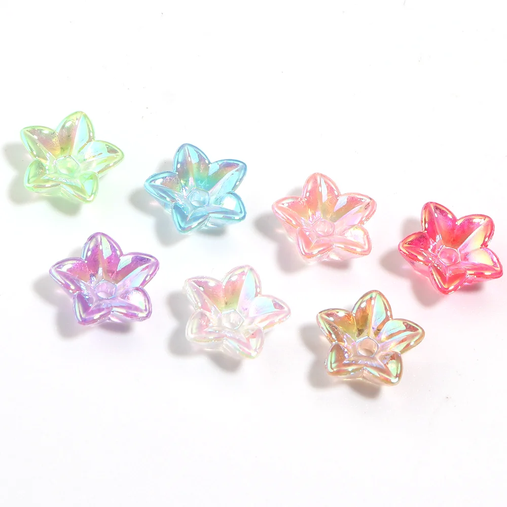 50pcs 11.5mm Plated Color Acrylic Five Petal Flower Beads Loose Spacer Beads For Jewelry Making DIY Necklace Bracelet Keychain view 5