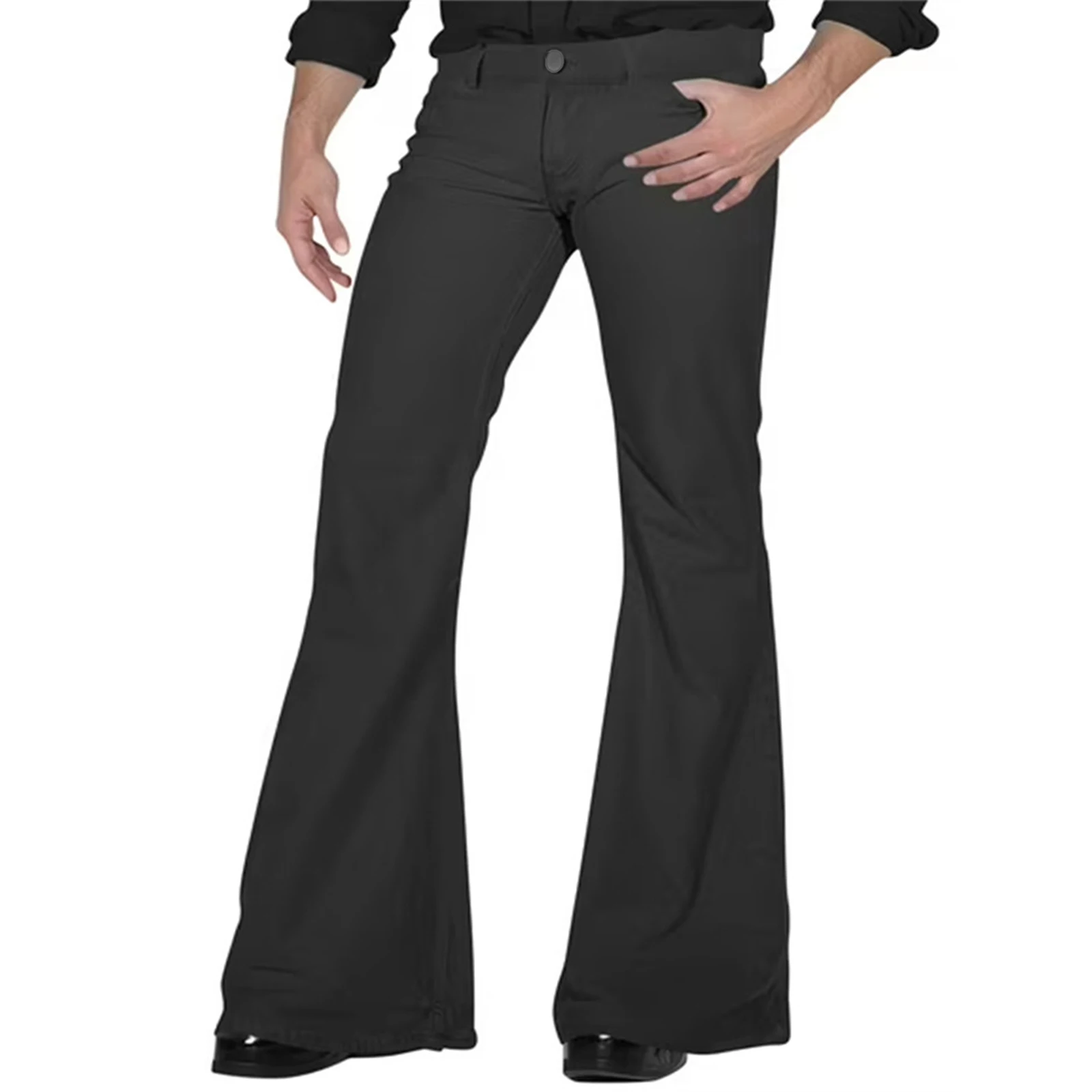 Men s Casual Strench Flare Pants Solid Color Mid Rise  Fit Trousers with Pockets