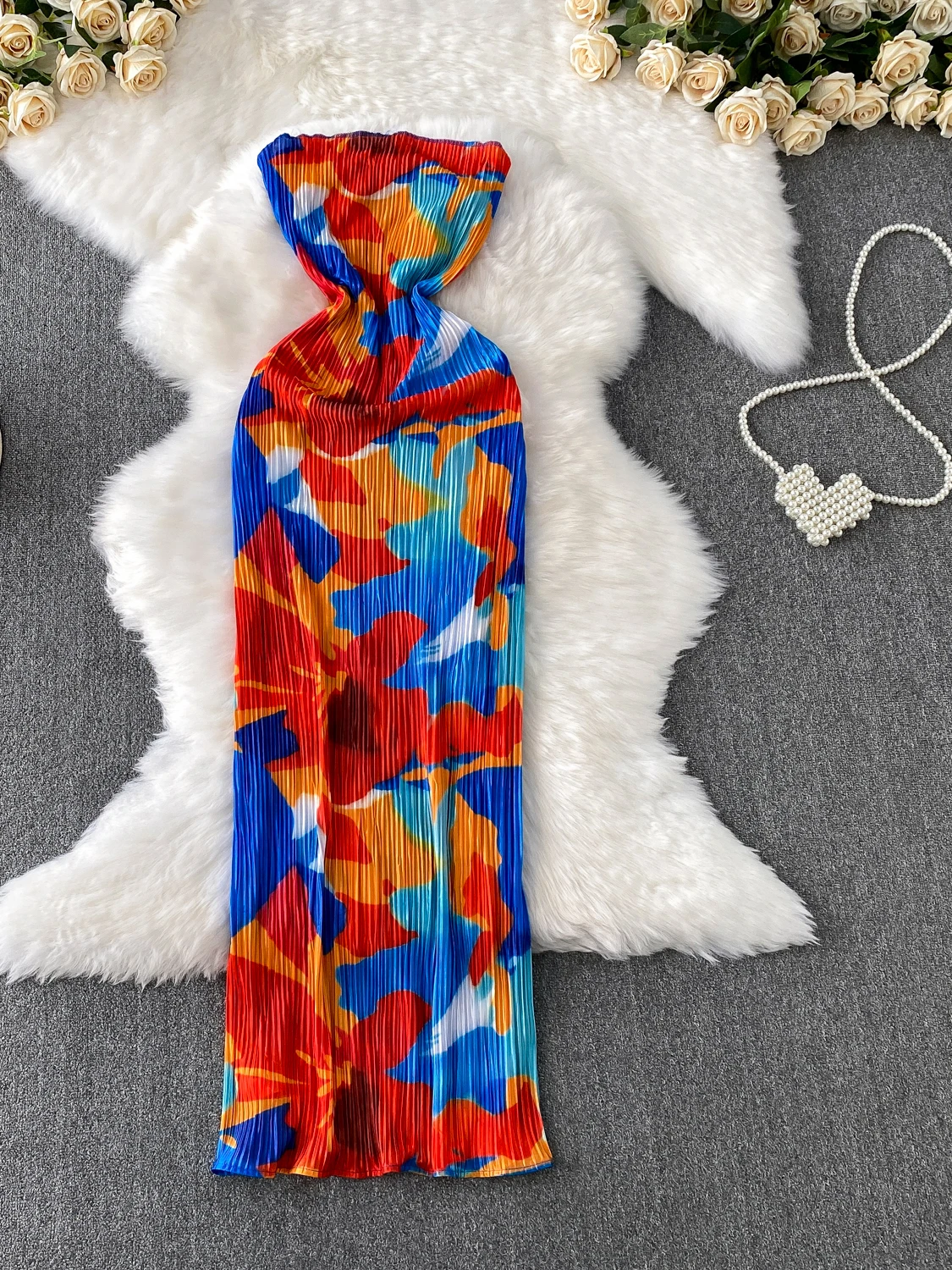 

Новая женская плиссированная юбка макси с завышенной талией, облегающая, в корейском стиле, с принтом, для подружек невесты, модель Spicy Girl Sle One Shoulder Wrap Dr