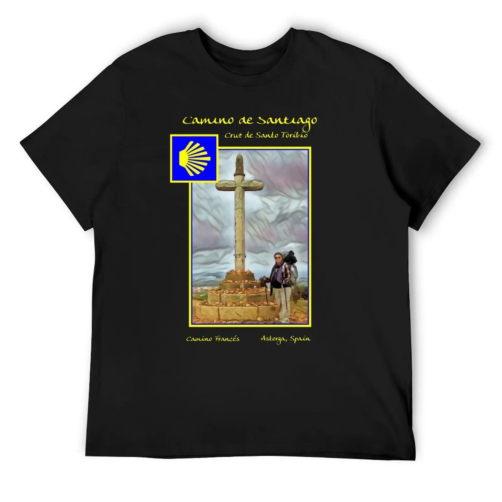 Camino Francés - Peregrina at the Cruz de Santo Toribio T-Shirt aesthetic clothes t shirt men 100℅ cotton