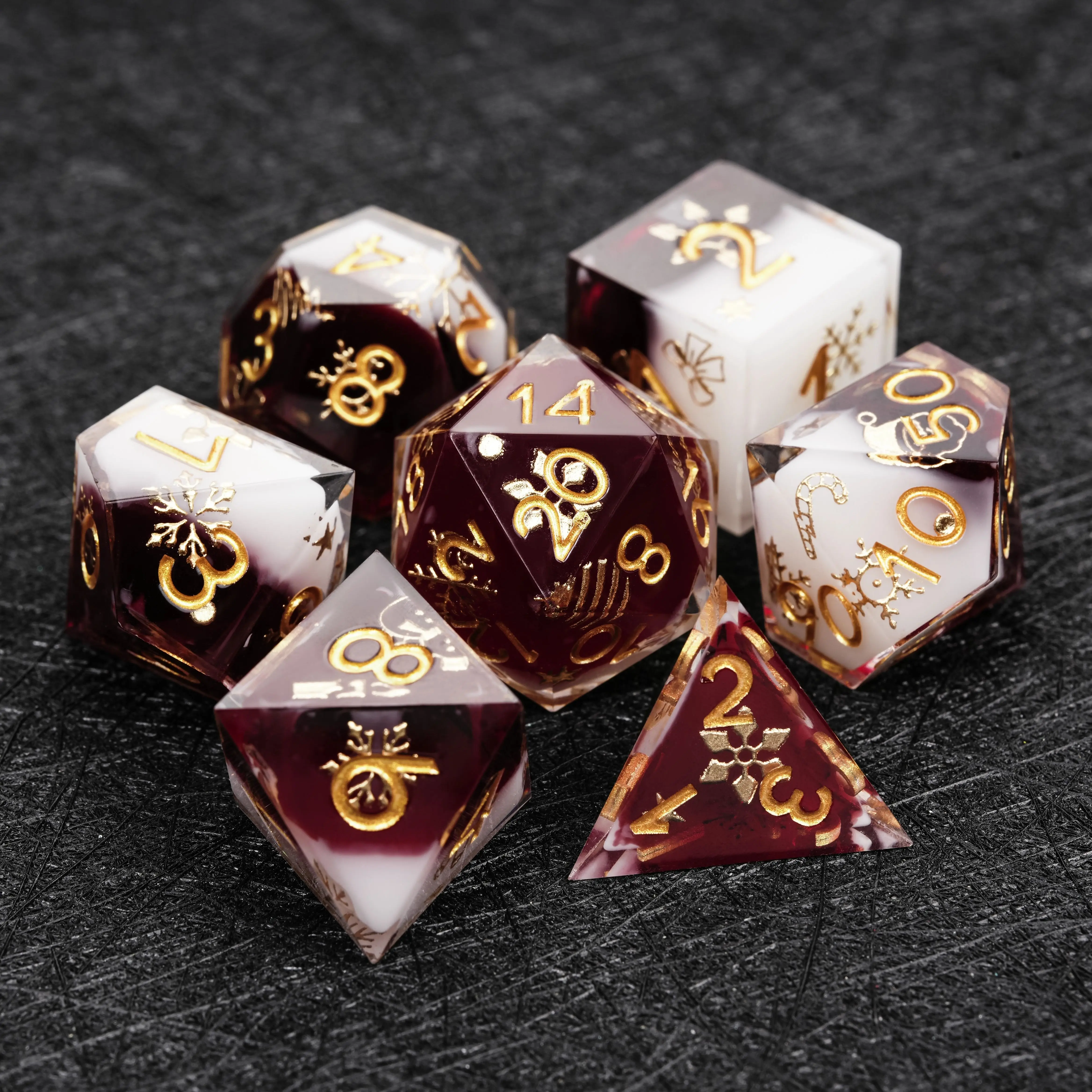 

7Pcs DND Dice Set Red White Christmas Resin Dice Golden Word Multi-sided Polyhedral Dice for D&D Game COC Role Playing RPG Table